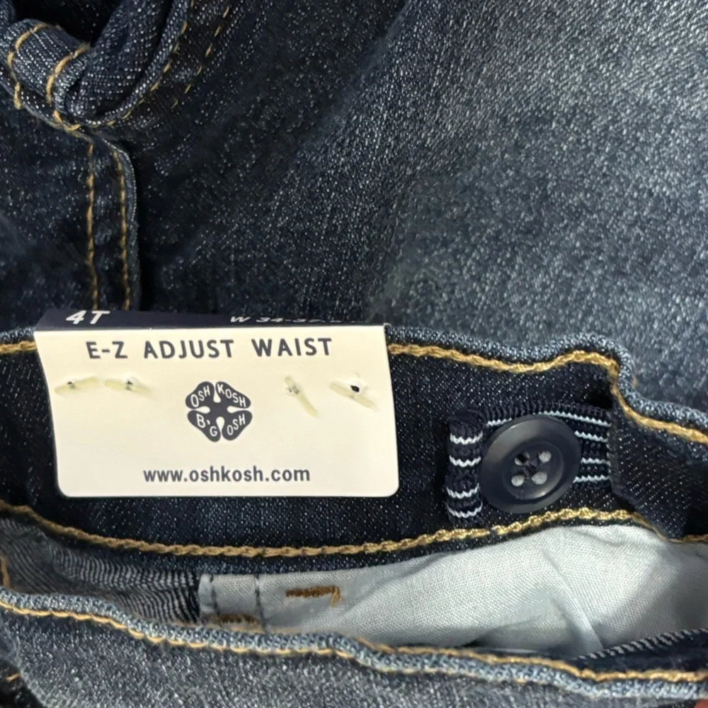 B'gosh Jeans Boys 4T Blue‎ Adjustable Waist Whiskered Classic Straight Leg Denim